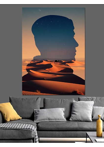 Çölde Siluetler Dekoratif Kanvas - Mdf Ahşap Tablo fırsatları