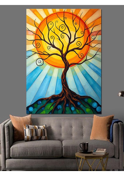 Güneş ve Yaşam Ağacı Dekoratif Kanvas - Mdf Ahşap Tablo fiyatları