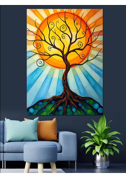 Güneş ve Yaşam Ağacı Dekoratif Kanvas - Mdf Ahşap Tablo modelleri