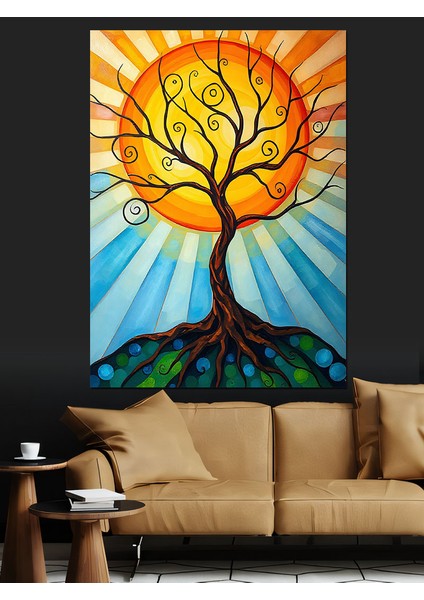 Güneş ve Yaşam Ağacı Dekoratif Kanvas - Mdf Ahşap Tablo fırsatları