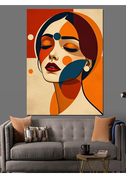 Soyut Kadın Portresi ve Geometri Dekoratif Kanvas - Mdf Ahşap Tablo