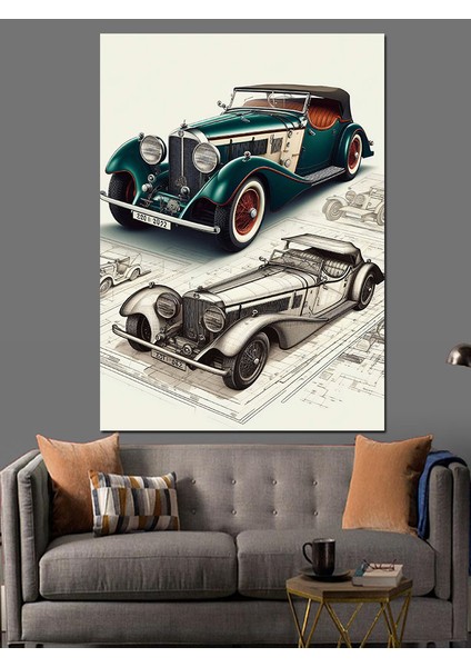 Retro Klasik Araba Dekoratif Kanvas - Mdf Ahşap Tablo