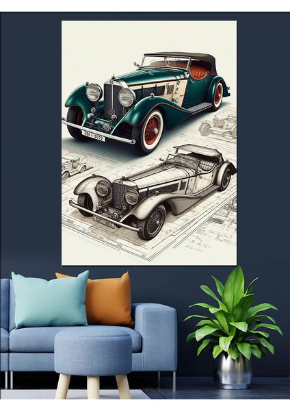 Retro Klasik Araba Dekoratif Kanvas - Mdf Ahşap Tablo fiyatları