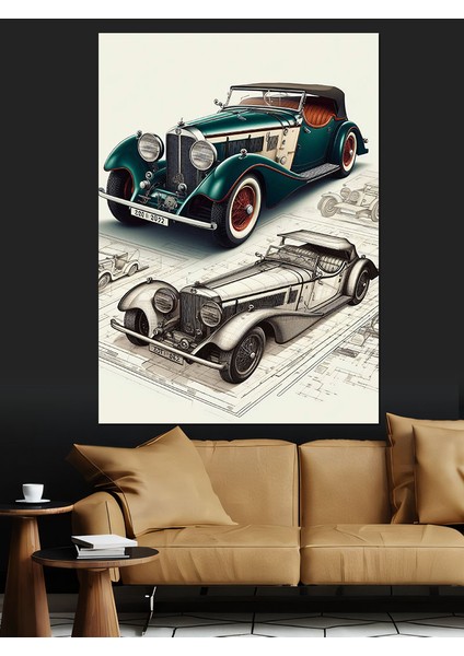 Retro Klasik Araba Dekoratif Kanvas - Mdf Ahşap Tablo modelleri