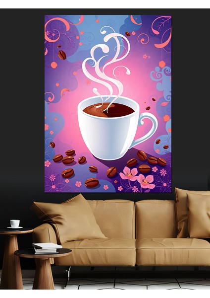 Sıcak Kahve Çizimi Dekoratif Kanvas - Mdf Ahşap Tablo