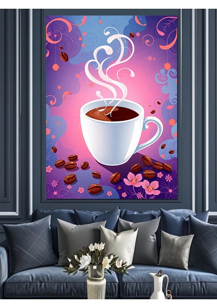 Sıcak Kahve Çizimi Dekoratif Kanvas - Mdf Ahşap Tablo fiyatları
