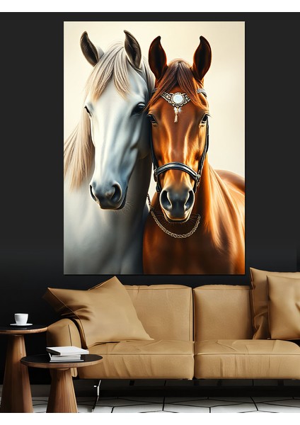 Birlikte Duran Iki At Figürü Dekoratif Kanvas - Mdf Ahşap Tablo fiyatları