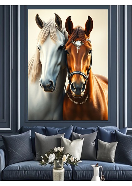Birlikte Duran Iki At Figürü Dekoratif Kanvas - Mdf Ahşap Tablo modelleri