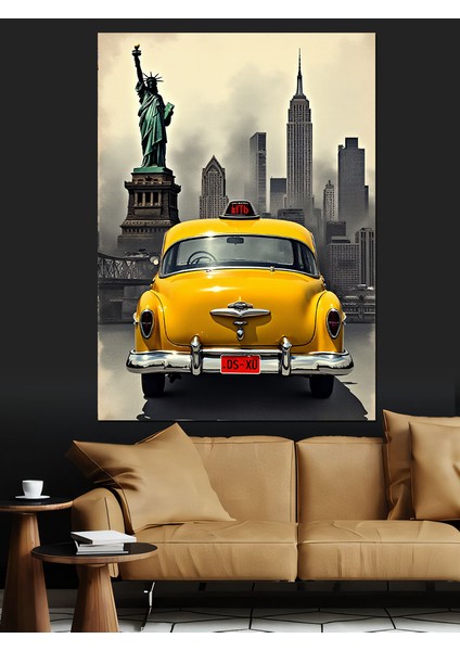 Sarı Taksi ve Özgürlük Dekoratif Kanvas - Mdf Ahşap Tablo