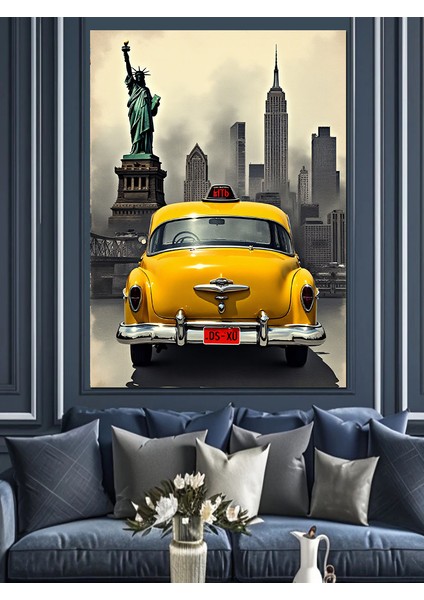 Sarı Taksi ve Özgürlük Dekoratif Kanvas - Mdf Ahşap Tablo fiyatları