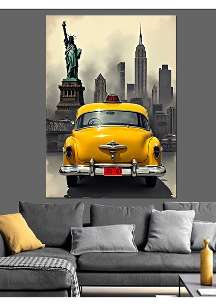 Sarı Taksi ve Özgürlük Dekoratif Kanvas - Mdf Ahşap Tablo modelleri