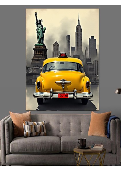 Sarı Taksi ve Özgürlük Dekoratif Kanvas - Mdf Ahşap Tablo fırsatları