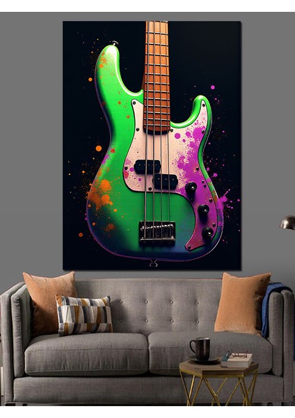 Renkli Bas Gitar Dekoratif Kanvas - Mdf Ahşap Tablo