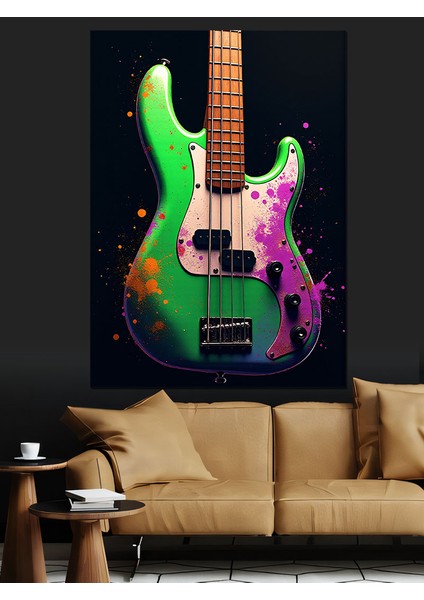Renkli Bas Gitar Dekoratif Kanvas - Mdf Ahşap Tablo modelleri
