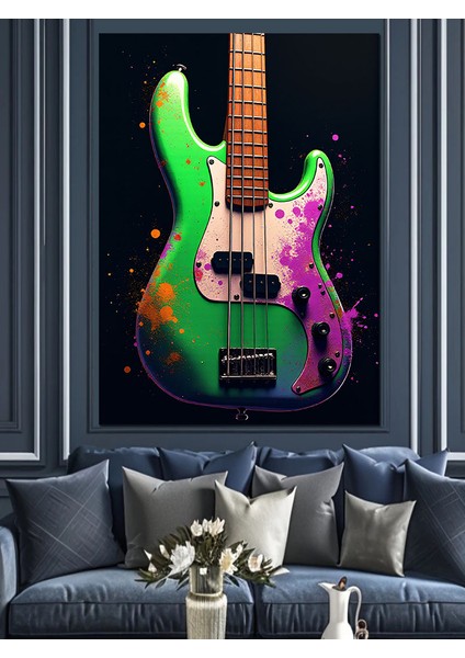 Renkli Bas Gitar Dekoratif Kanvas - Mdf Ahşap Tablo fırsatları