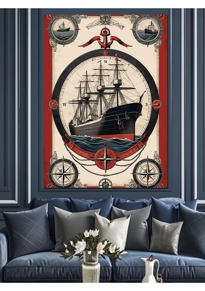 Gemili Eski Harita Dekoratif Kanvas - Mdf Ahşap Tablo