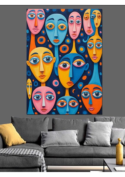 Renkli Yüzler Portresi Dekoratif Kanvas - Mdf Ahşap Tablo fiyatları
