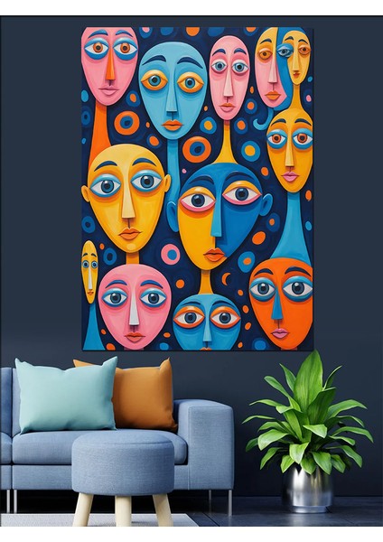 Renkli Yüzler Portresi Dekoratif Kanvas - Mdf Ahşap Tablo fırsatları