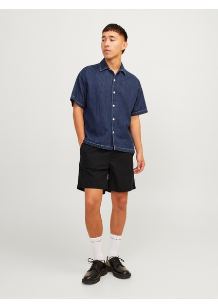 Jack Jones Beli Lastikli Keten Siyah Renk Şort 12248629 modelleri