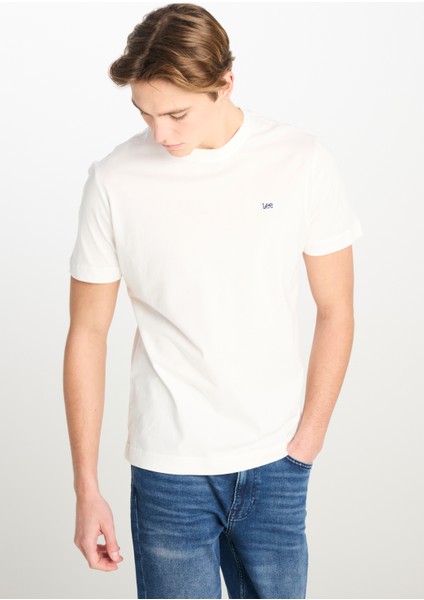 Regular Fit Normal Kesim Bisiklet Yaka Pamuklu Beyaz Tişört