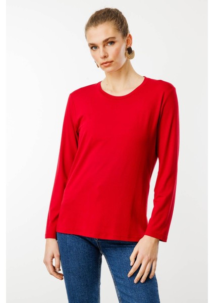 Kadın Sıfır Yaka Basic Penye Bluz Kırmızı fiyatları