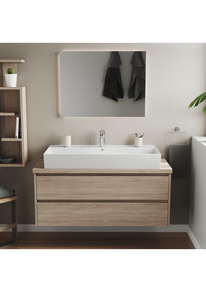 Plan Tezgah Üstü Kare Lavabo , 100 x 45 Cm. ,beyaz