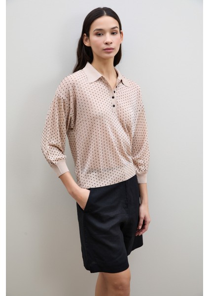 Puantiye Desenli Polo Yaka Kazak