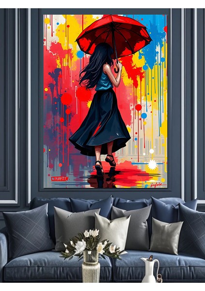 Şemsiyeli Dans Eden Kadın Dekoratif Kanvas - Mdf Ahşap Tablo