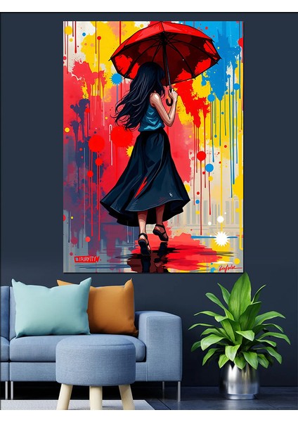 Şemsiyeli Dans Eden Kadın Dekoratif Kanvas - Mdf Ahşap Tablo fırsatları