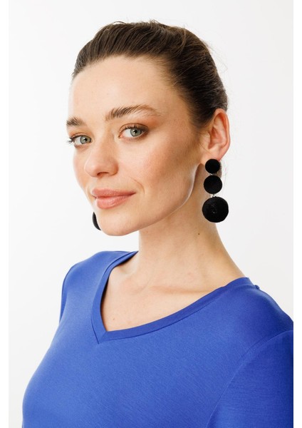 Kadın V Yaka Penye Bluz Sax fiyatları