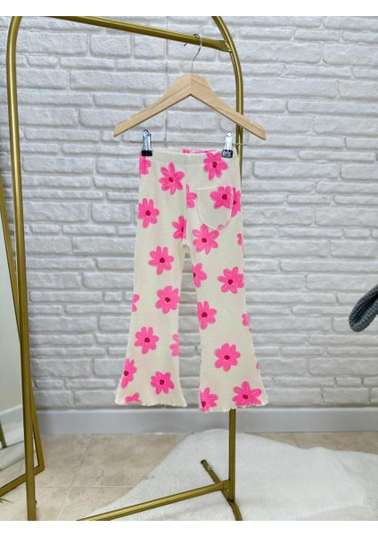 Kız Çocuk Pembe Çiçek Desenli Ribana T-Shirt ve Tayt Takım fiyatları
