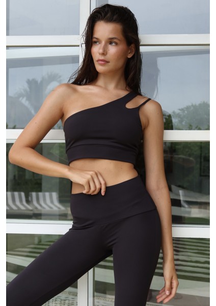 Asana Omuz Detay Spor Siyah Crop