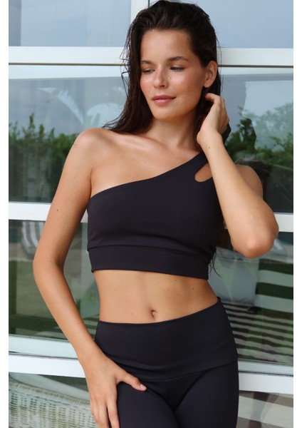 Asana Omuz Detay Spor Siyah Crop