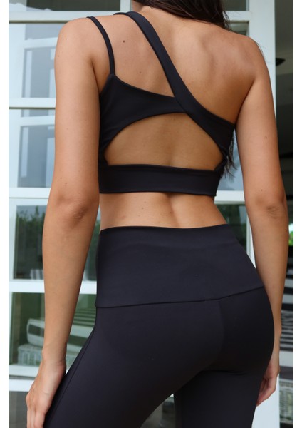 Asana Omuz Detay Spor Siyah Crop
