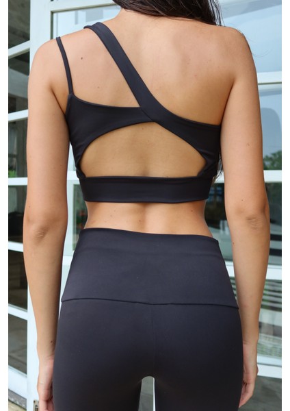 Asana Omuz Detay Spor Siyah Crop