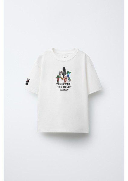 Erkek Çocuk Minecraft Baskılı Yazılı T-Shirt