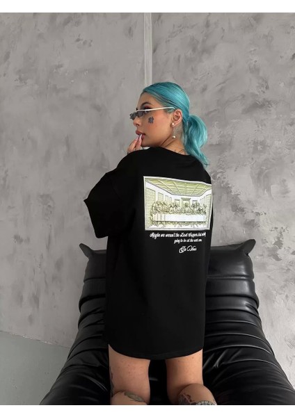 Baskılı Oversize T-Shirt - Siyah modelleri