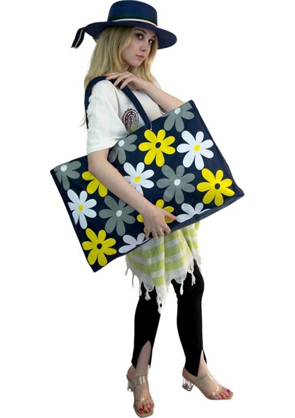 Kadın Plaj Çantası ve Şapka Takım Lacivert 2175 - Bay Şapkacı fırsatları