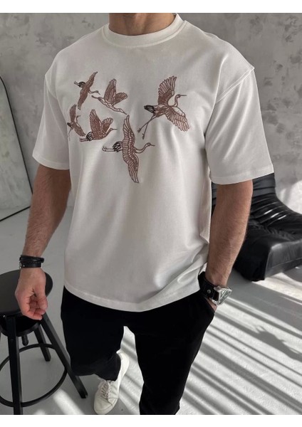 Nakış Işlemeli T-Shirt - Beyaz