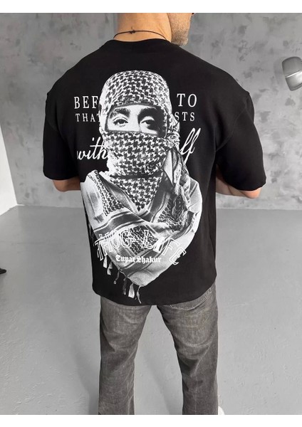 Baskılı Oversize T-Shirt - Siyah