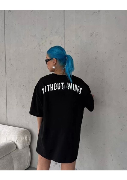 Bisiklet Yaka Baskılı Oversize T-Shirt - Siyah modelleri