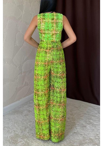 Yeşil Pullu Yelek ve Pantolon Takım