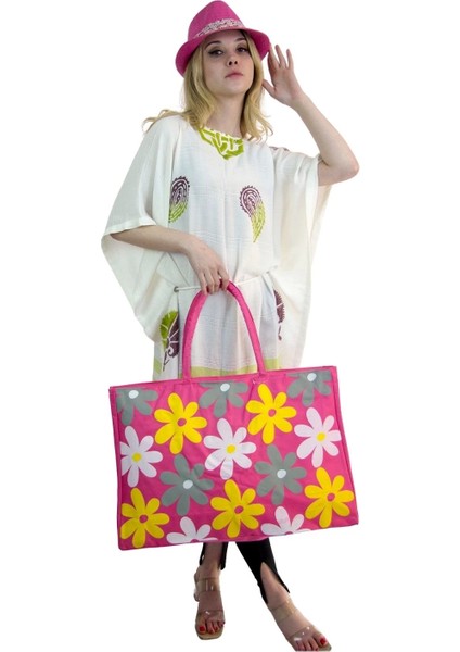 Kadın Plaj Çantası ve Şapka Takım Pembe 2175 - Bay Şapkacı fiyatları