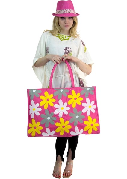 Kadın Plaj Çantası ve Şapka Takım Pembe 2175 - Bay Şapkacı fırsatları