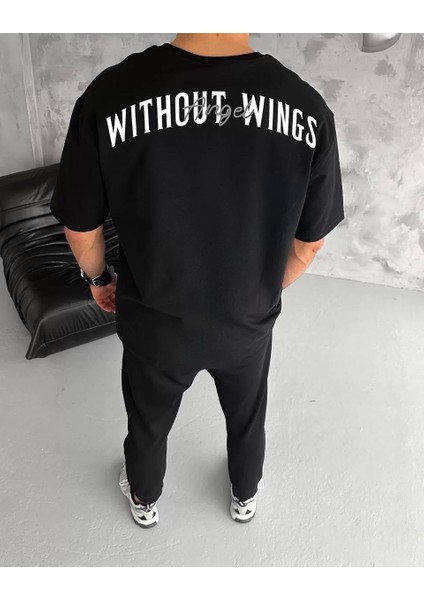 Bisiklet Yaka Baskılı Oversize T-Shirt - Siyah