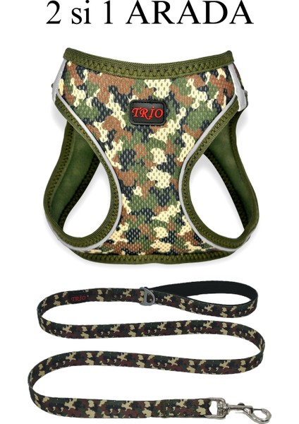 Kedi Köpek Air-mesh Göğüs Tasması Ve Gezdirme Sevk Kayışı Seti Camo 2si1 Arada