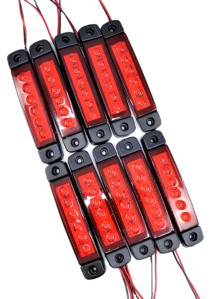 10 Adet Kırmızı Parmak Lamba 6 LED 12V 24V