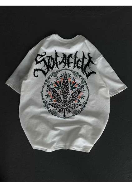 Bisiklet Yaka Baskılı Oversize T-Shirt - Beyaz fiyatları