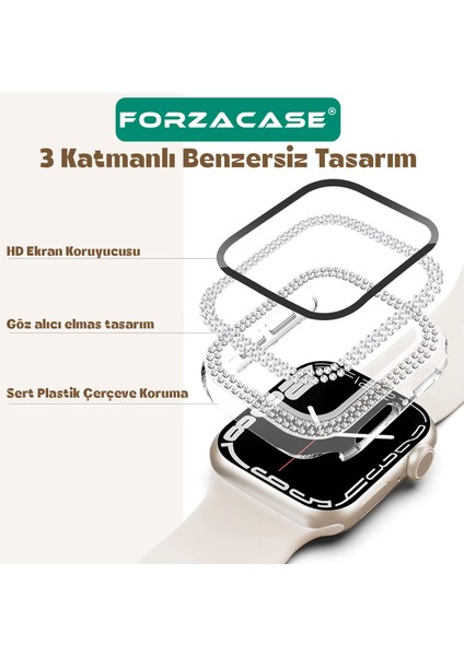 Apple Watch 9 41MM ile Uyumlu Elmas Taşlı Ekran Koruyuculu Plastik Kılıf Şeffaf - FC1010 fırsatları