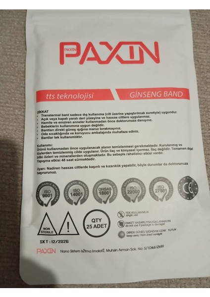 Paxın Ginsengbandı Tts Teknolojili – Vücut Destekleyici ve 25 Adet